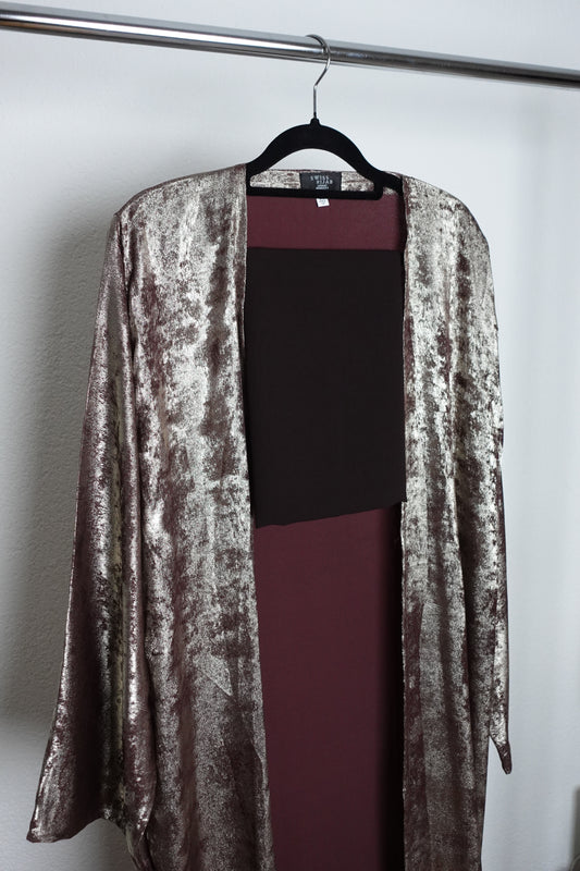 Metallic open Abaya with hijab - burgundy