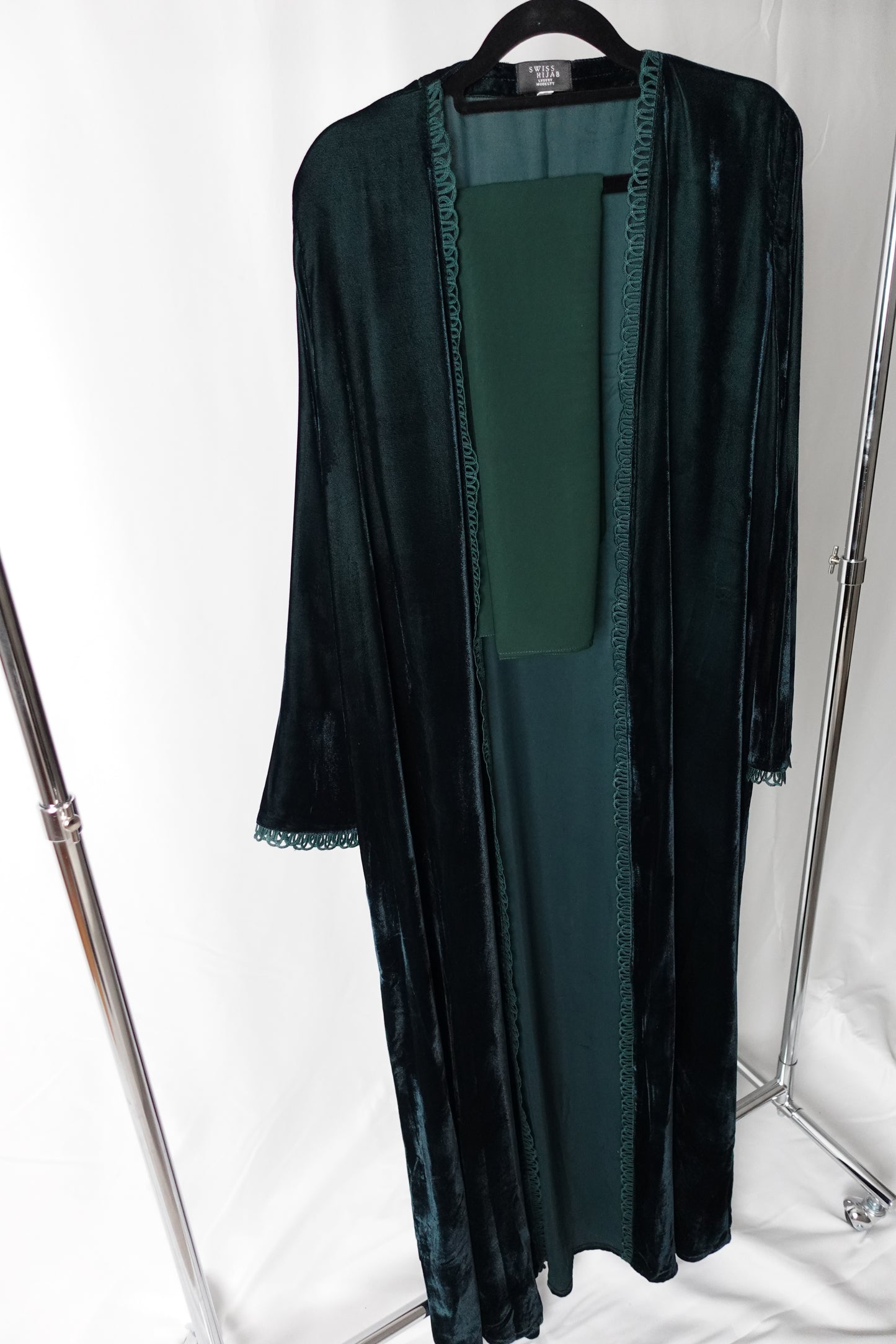 Velvet open abaya “dark green”