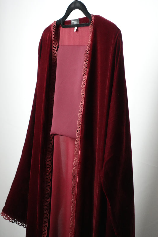 Velvet open abaya “Dark Red”