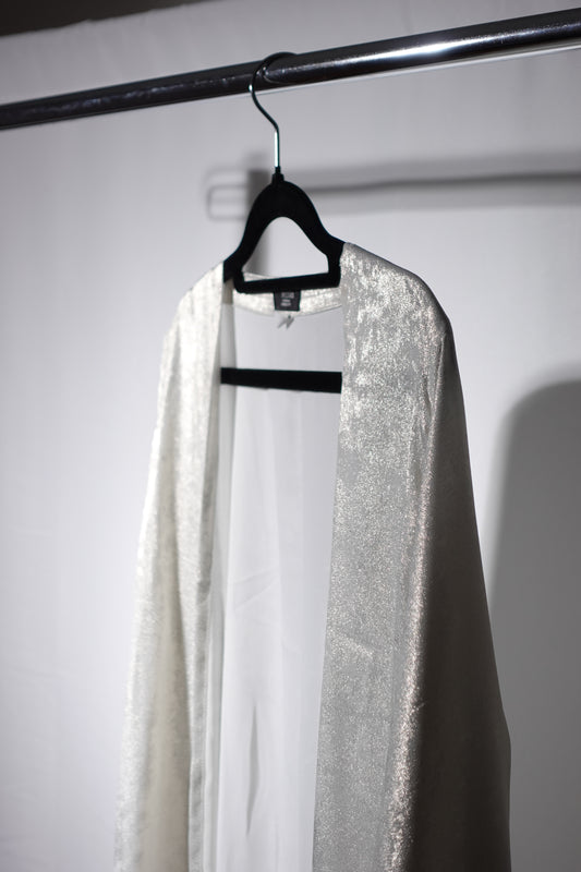 Metallic open Abaya - white
